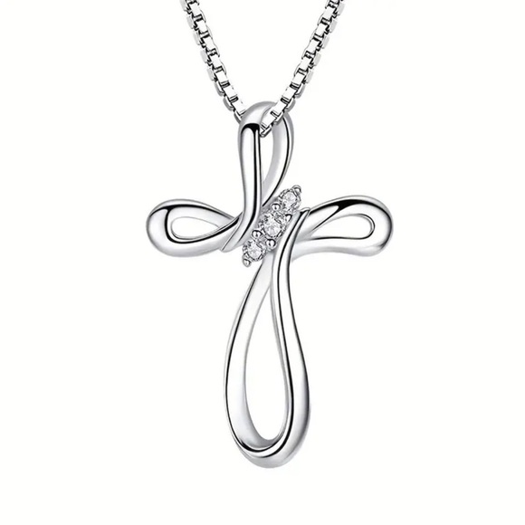 Cross Pendant Necklace Rhinestone Center - Picture 2 of 10